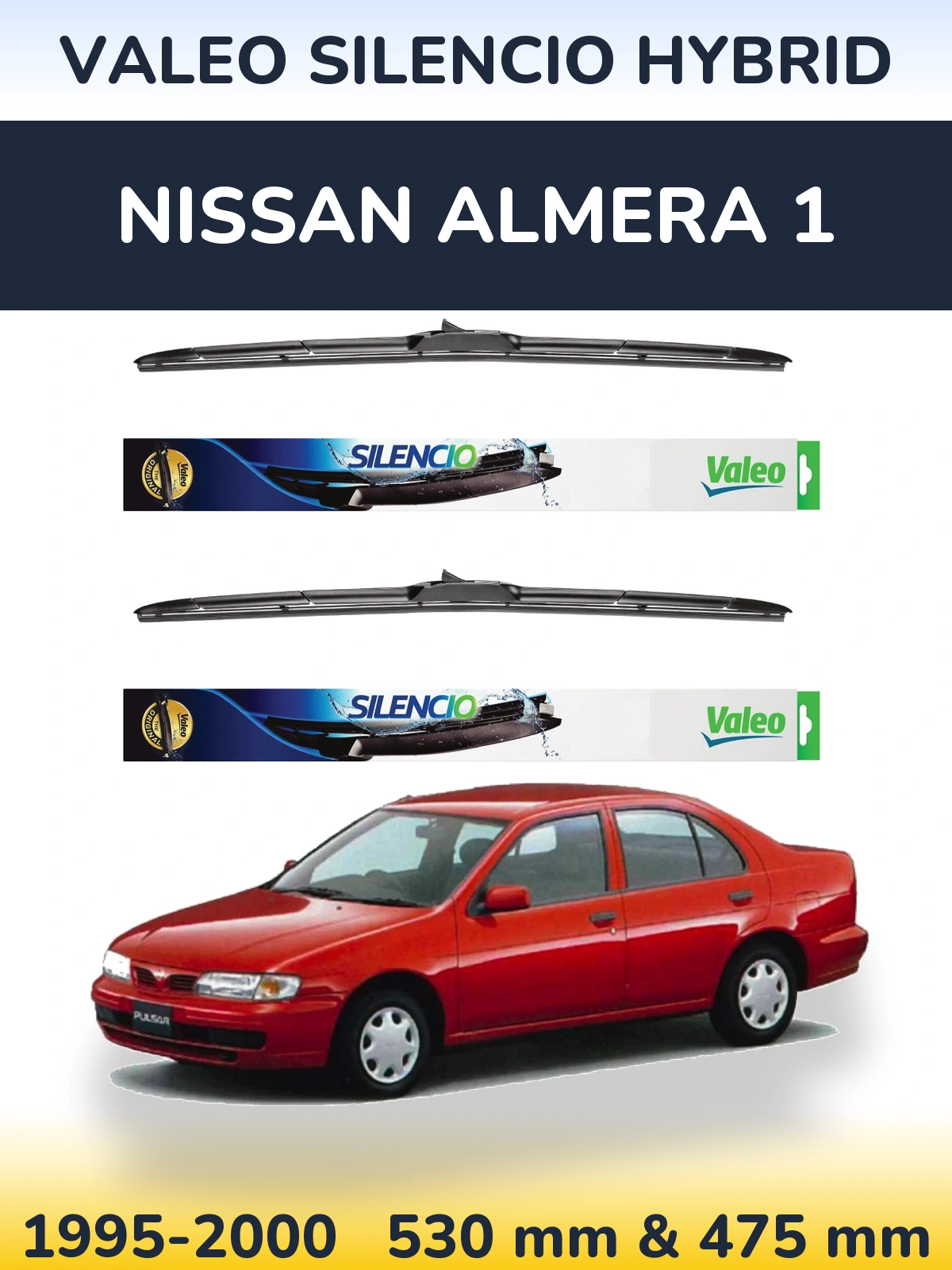 Комплект передних дворников Valeo Silencio Hybrid 530 & 475 мм для Nissan Almera 1 1995-2000