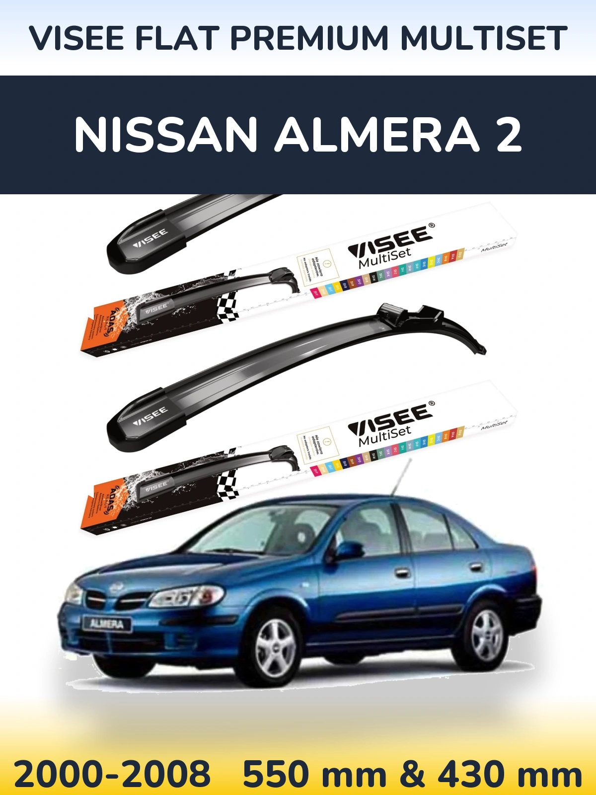 Torkarblad VISEE FLAT PREMIUM MultiSet för Nissan Almera 2