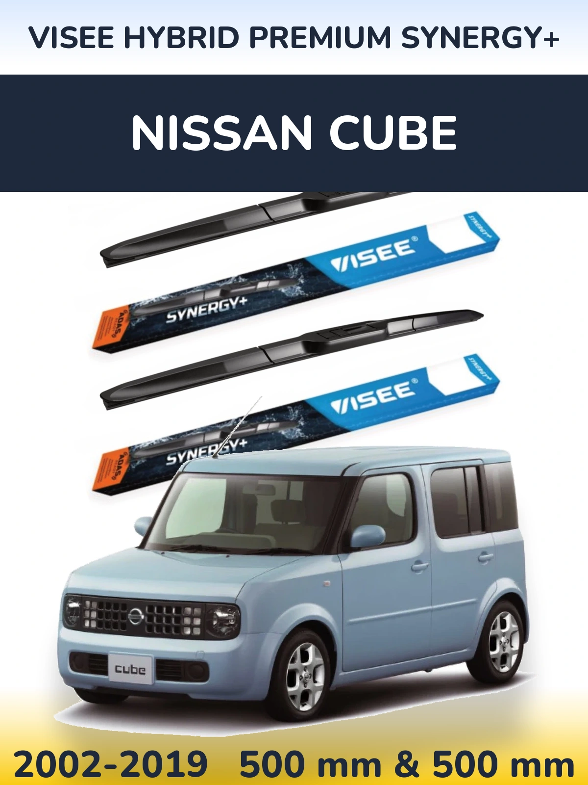 Комплект передних дворников VISEE HYBRID PREMIUM SYNERGY+ 500 & 500 мм для Nissan Cube 2002-2019