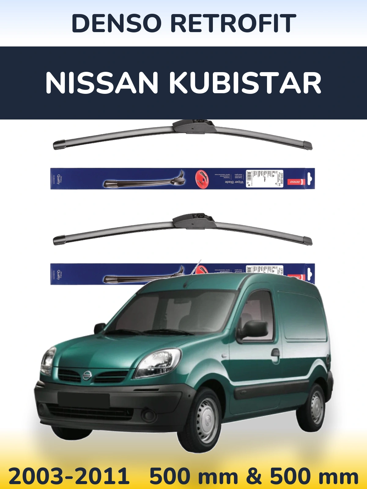 Комплект передних дворников Denso Retrofit 500 & 500 мм для Nissan Kubistar 2003-2011