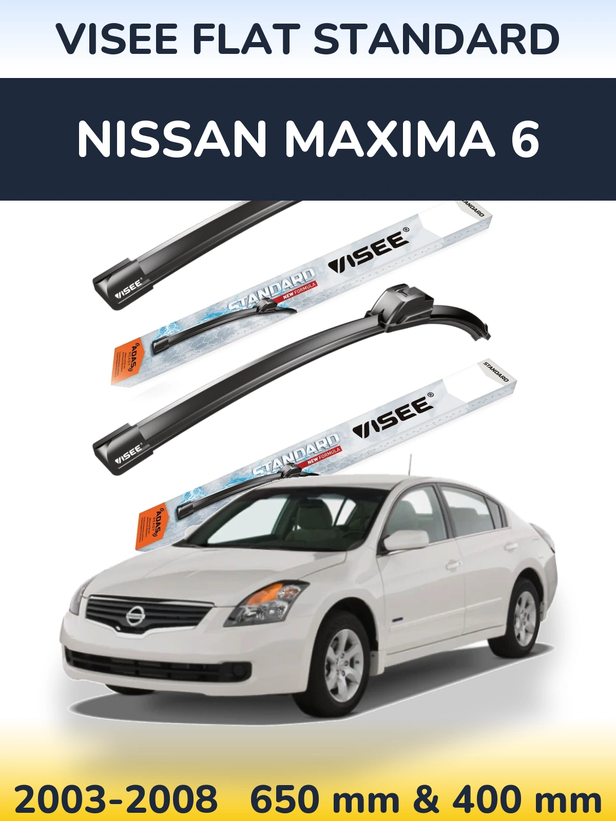 Комплект передніх щіток VISEE FLAT STANDARD 650 & 400 мм для Nissan Maxima 6 2003-2008