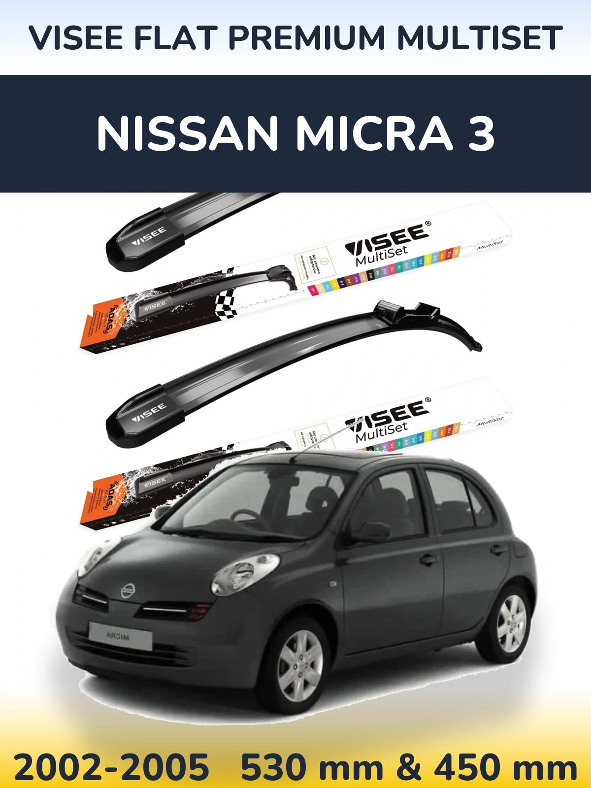 Torkarblad VISEE FLAT PREMIUM MultiSet för Nissan Micra 3