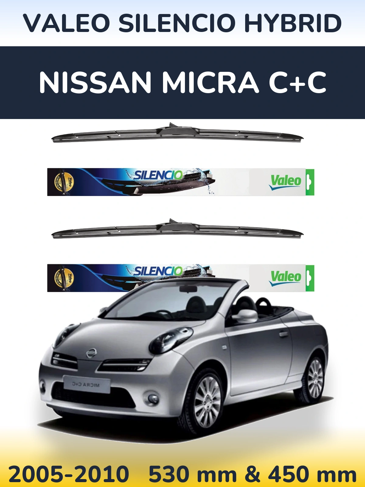 Комплект передних дворников Valeo Silencio Hybrid 530 & 450 мм для Nissan Micra C+C 2005-2010