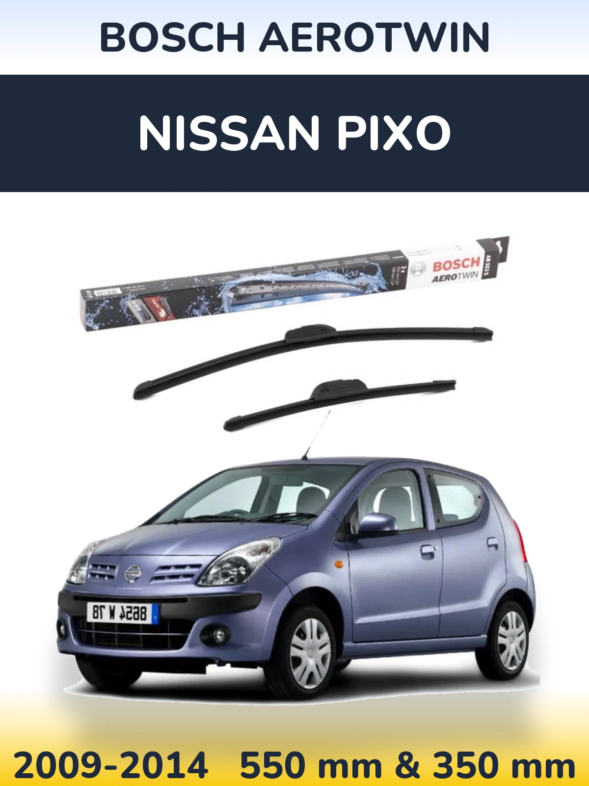 Front wiper blade set BOSCH AeroTwin 550 & 350 mm for Nissan Pixo 2009-2014