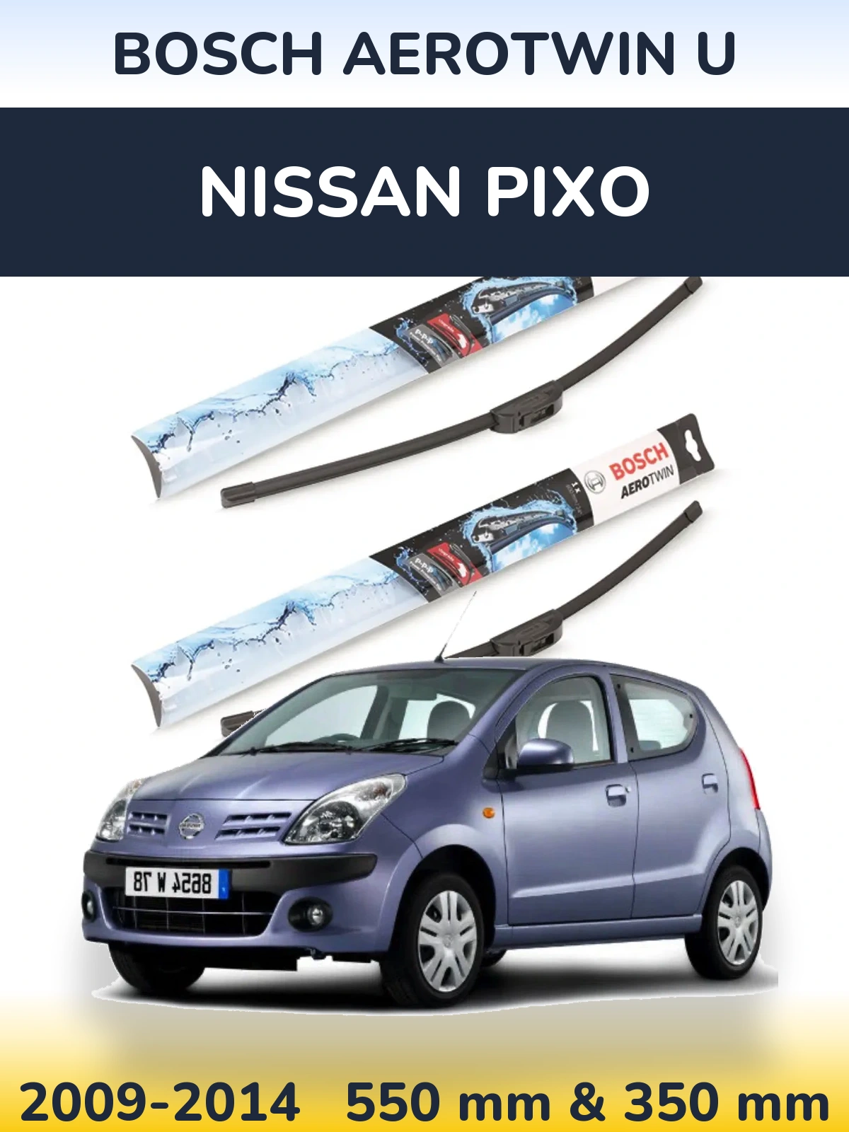 Комплект передних дворников BOSCH AeroTwin U 550 & 350 мм для Nissan Pixo 2009-2014