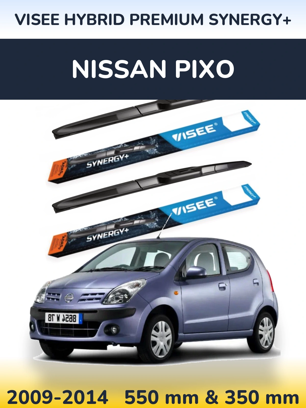 Комплект передних дворников VISEE HYBRID PREMIUM SYNERGY+ 550 & 350 мм для Nissan Pixo 2009-2014
