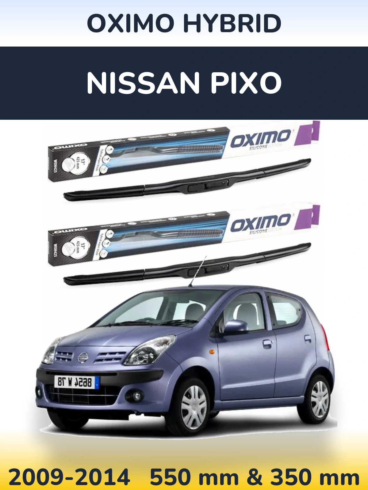 Комплект передних дворников Oximo Hybrid 550 & 350 мм для Nissan Pixo 2009-2014