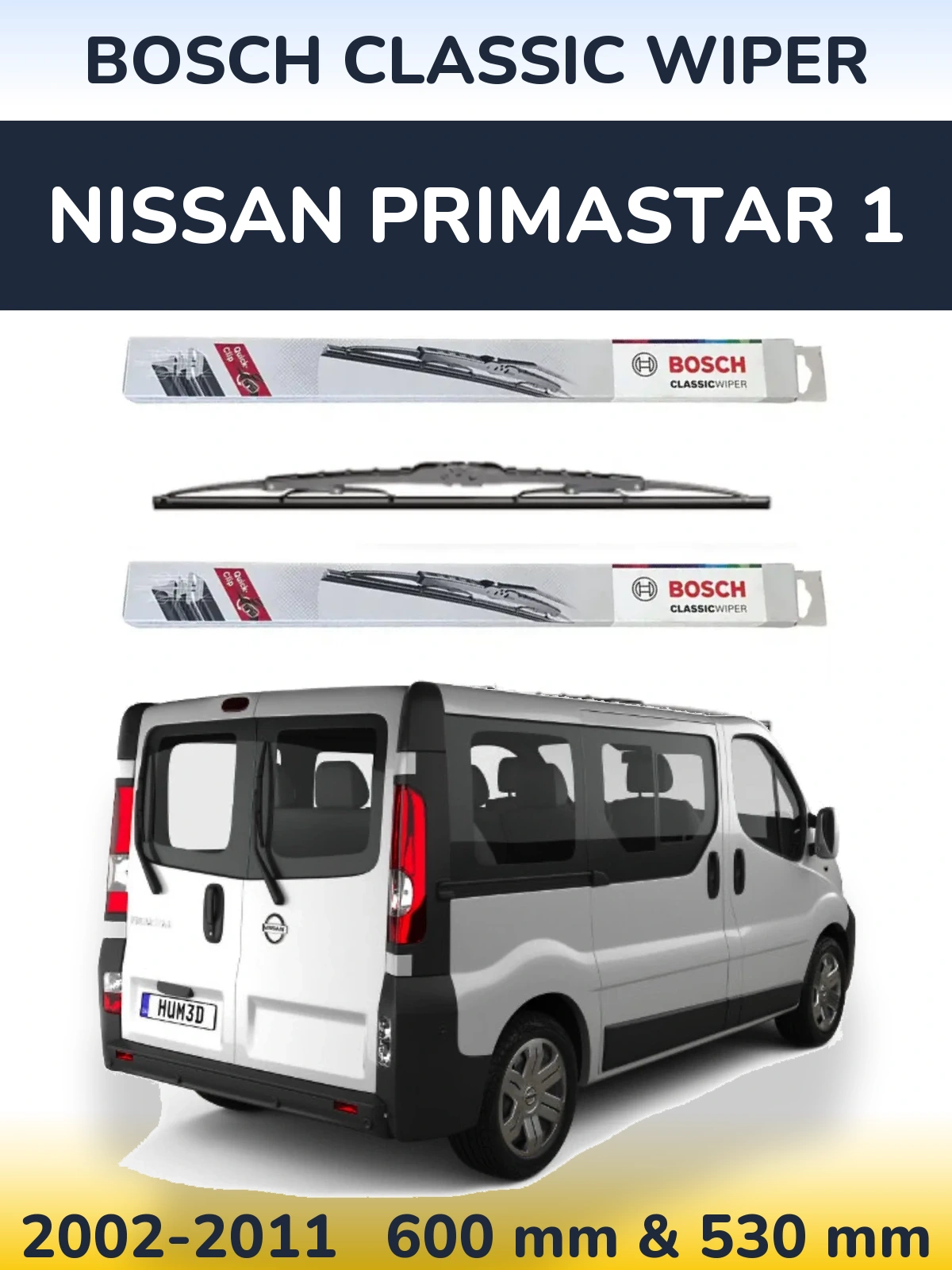 Front wiper blade set BOSCH Classic Wiper 600 & 530 mm for Nissan Primastar 1 2002-2011