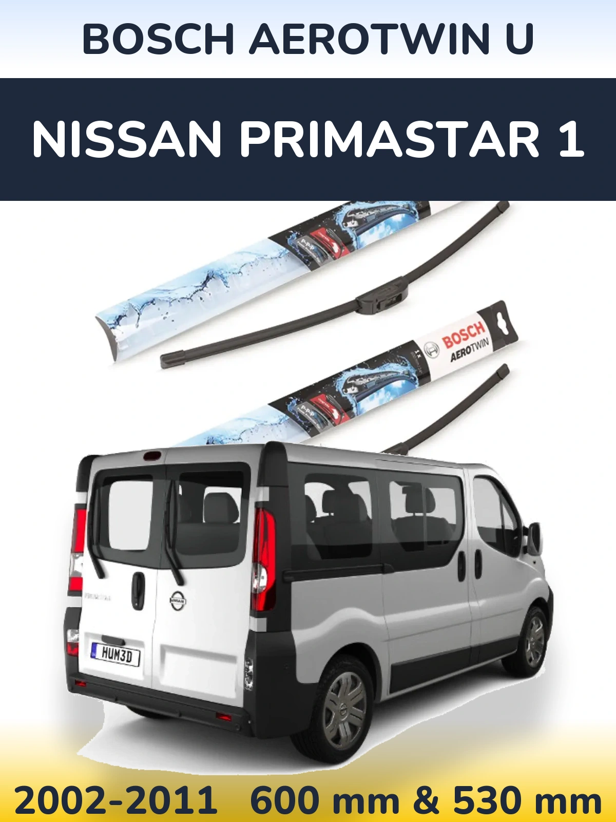 Комплект передніх щіток BOSCH AeroTwin U 600 & 530 мм для Nissan Primastar 1 2002-2011
