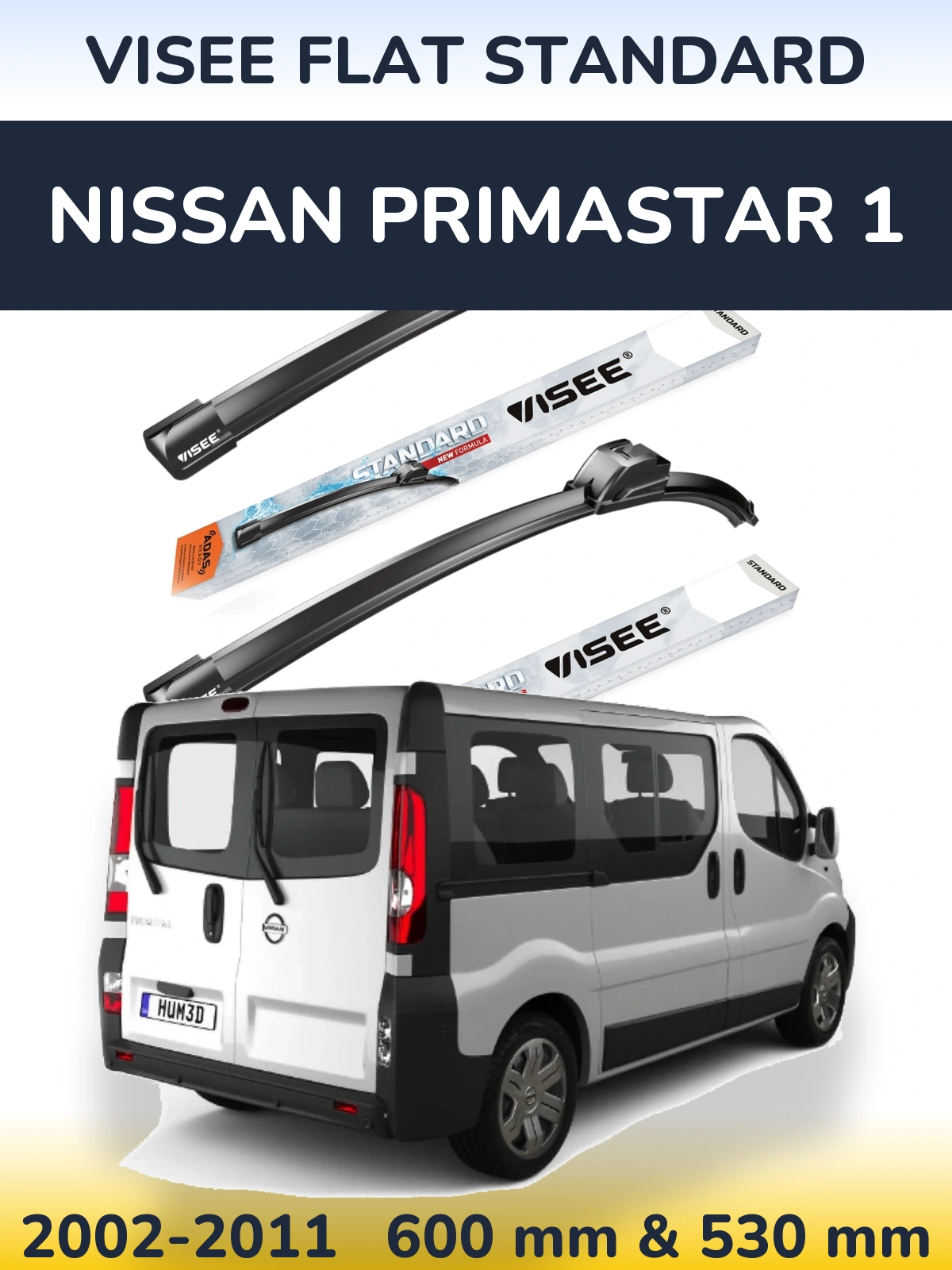 Front wiper blade set VISEE FLAT STANDARD 600 & 530 mm for Nissan Primastar 1 2002-2011