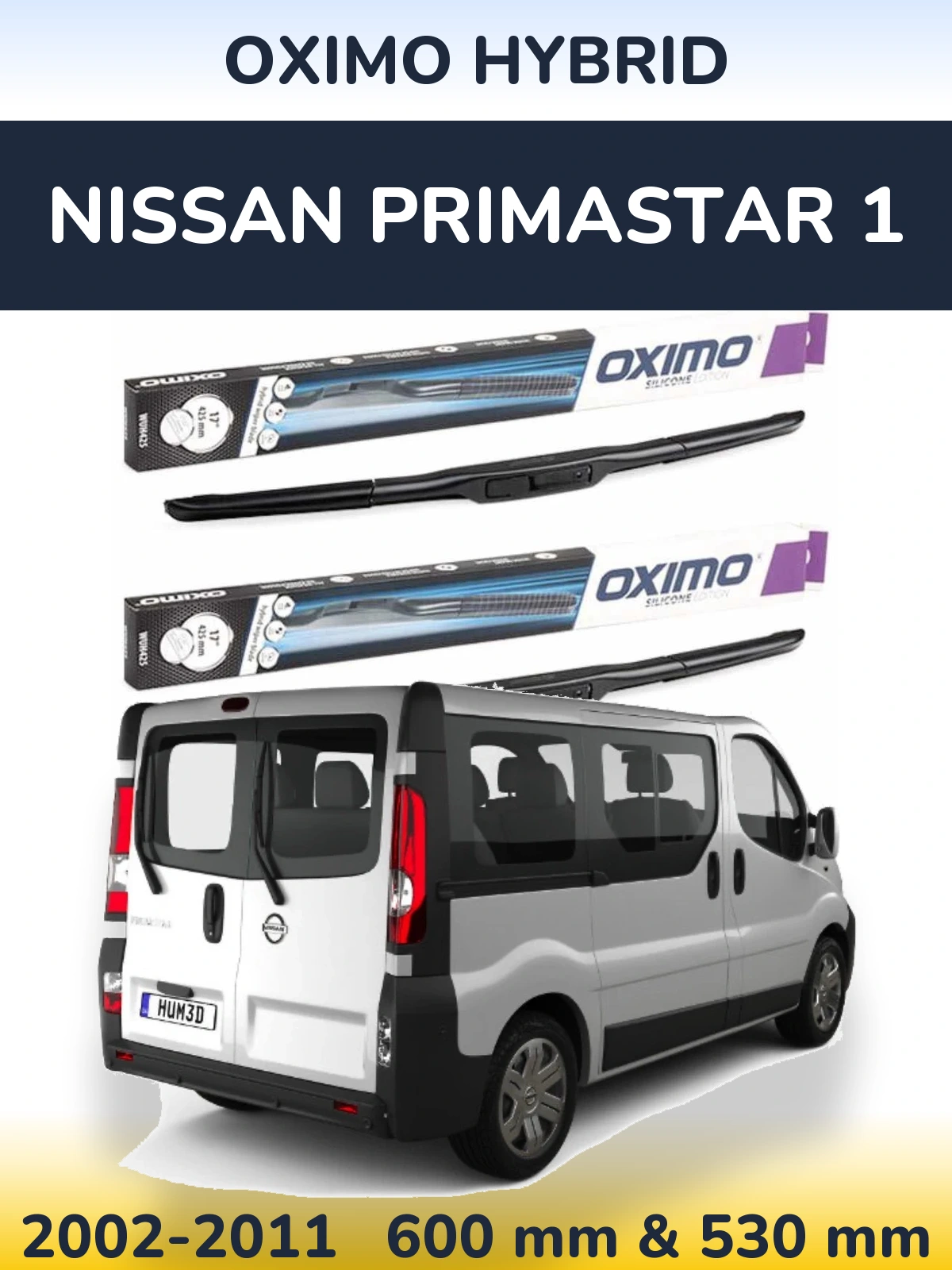 Комплект передніх щіток Oximo Hybrid 600 & 530 мм для Nissan Primastar 1 2002-2011