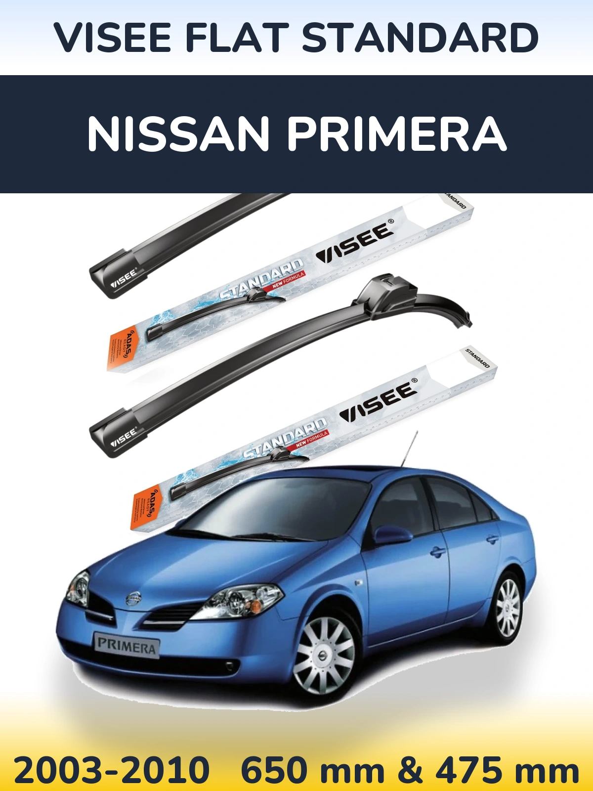 Комплект передніх щіток VISEE FLAT STANDARD 650 & 475 мм для Nissan Primera 2003-2010