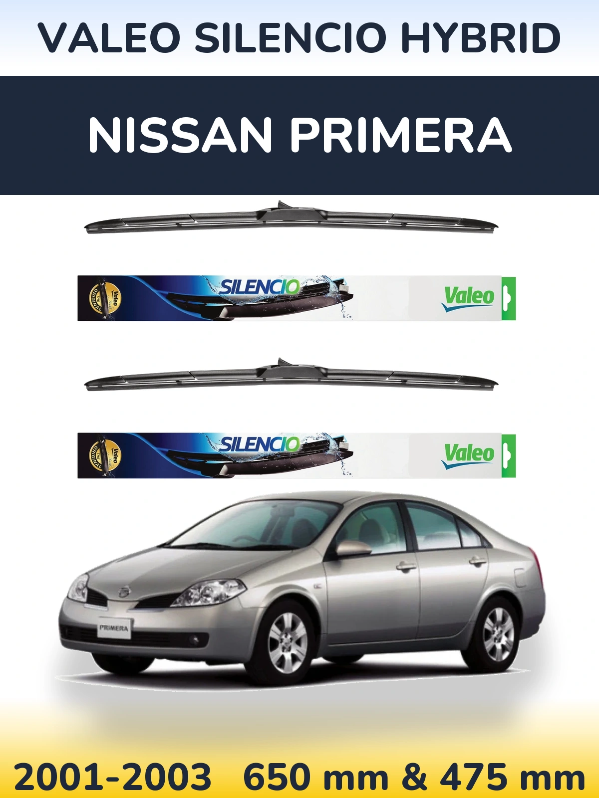 Комплект передних дворников Valeo Silencio Hybrid 650 & 475 мм для Nissan Primera 2001-2003