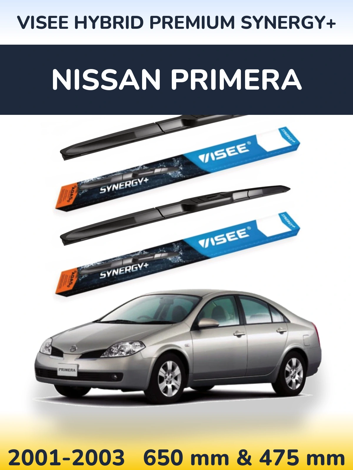 Комплект передних дворников VISEE HYBRID PREMIUM SYNERGY+ 650 & 475 мм для Nissan Primera 2001-2003