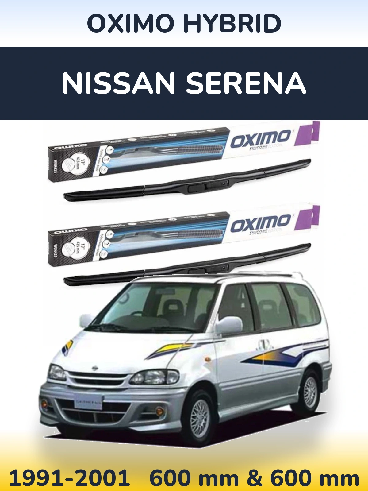 Комплект передних дворников Oximo Hybrid 600 & 600 мм для Nissan Serena 1991-2001