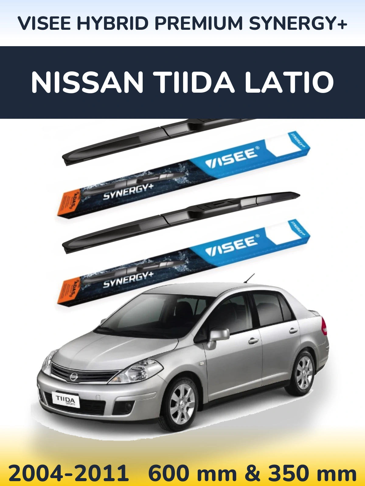 Комплект передних дворников VISEE HYBRID PREMIUM SYNERGY+ 600 & 350 мм для Nissan Tiida Latio 2004-2011
