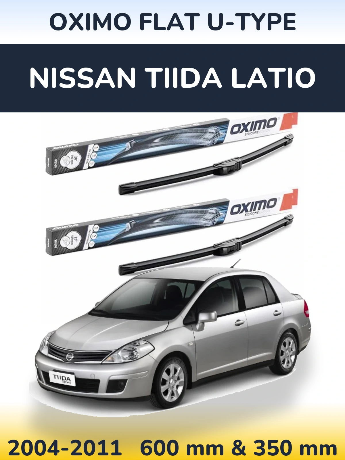 Комплект передних дворников Oximo Flat U-type 600 & 350 мм для Nissan Tiida Latio 2004-2011