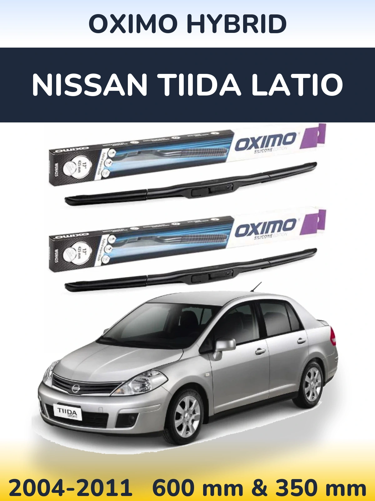 Комплект передних дворников Oximo Hybrid 600 & 350 мм для Nissan Tiida Latio 2004-2011
