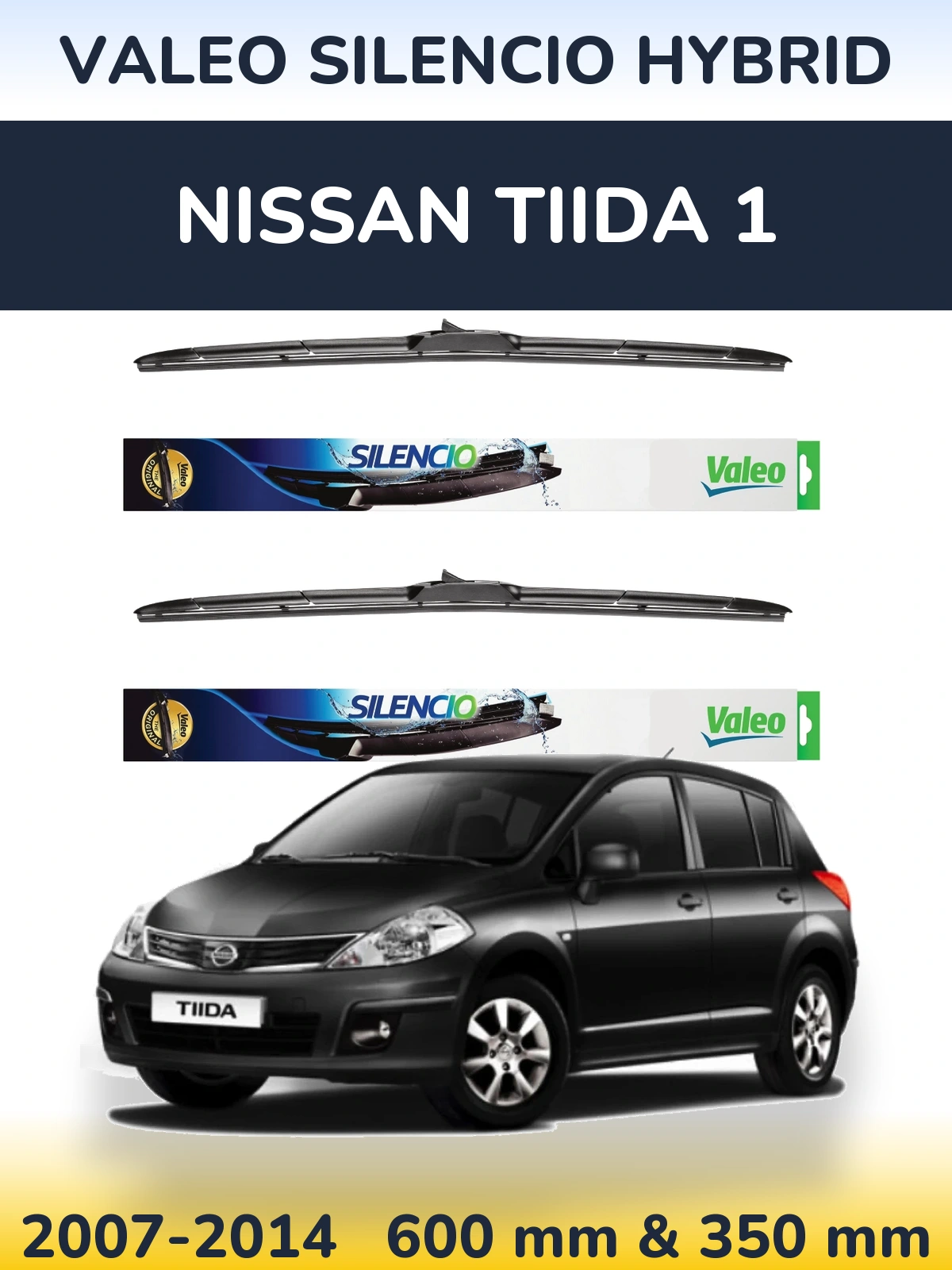 Комплект передних дворников Valeo Silencio Hybrid 600 & 350 мм для Nissan Tiida 1 2007-2014