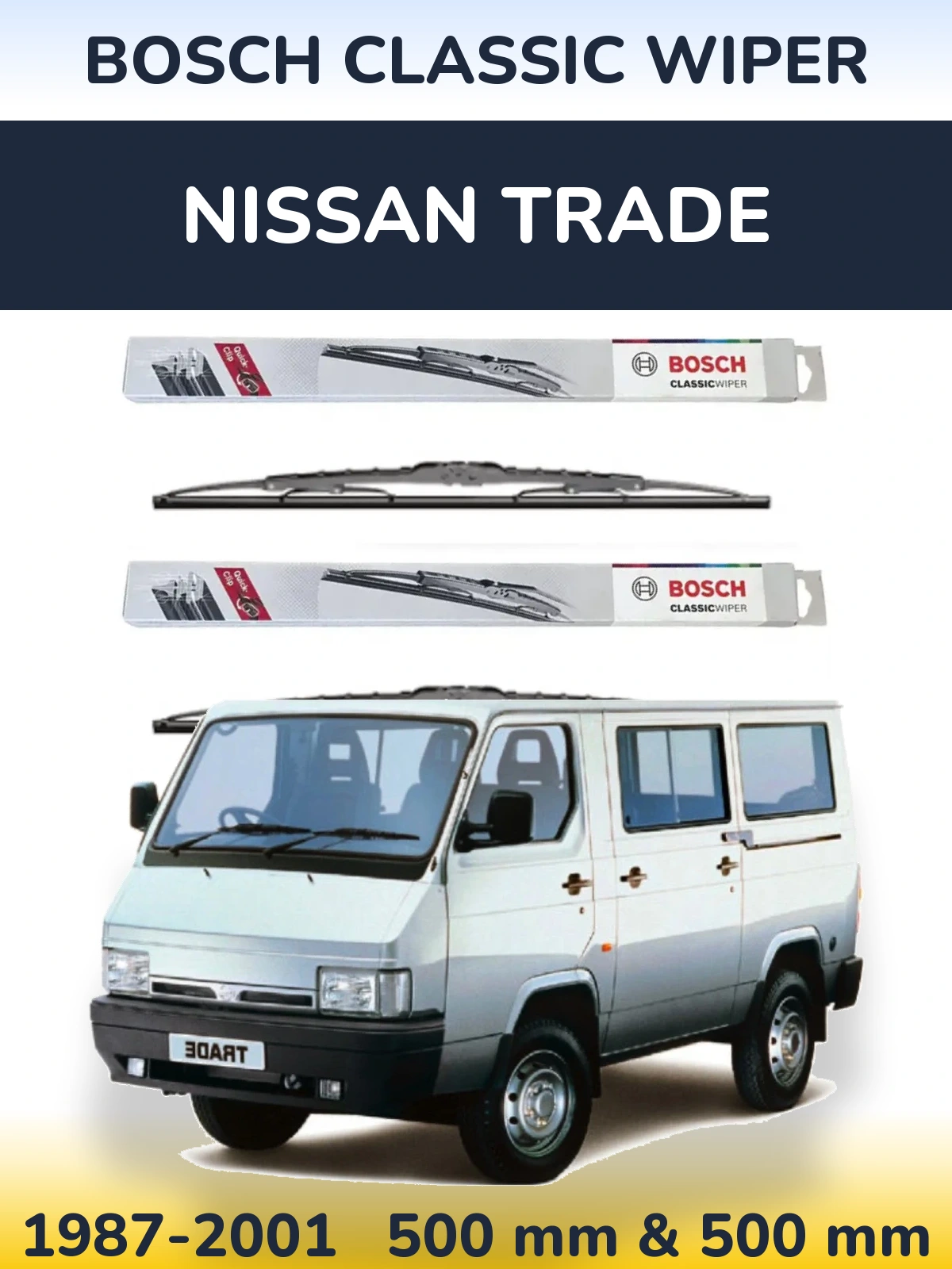Комплект передних дворников BOSCH Classic Wiper 500 & 500 мм для Nissan Trade 1987-2001