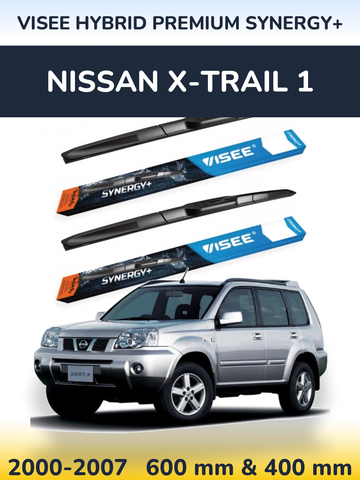 Front wiper blade set VISEE HYBRID PREMIUM SYNERGY+ 600 & 400 mm for Nissan X-Trail 1 2000-2007