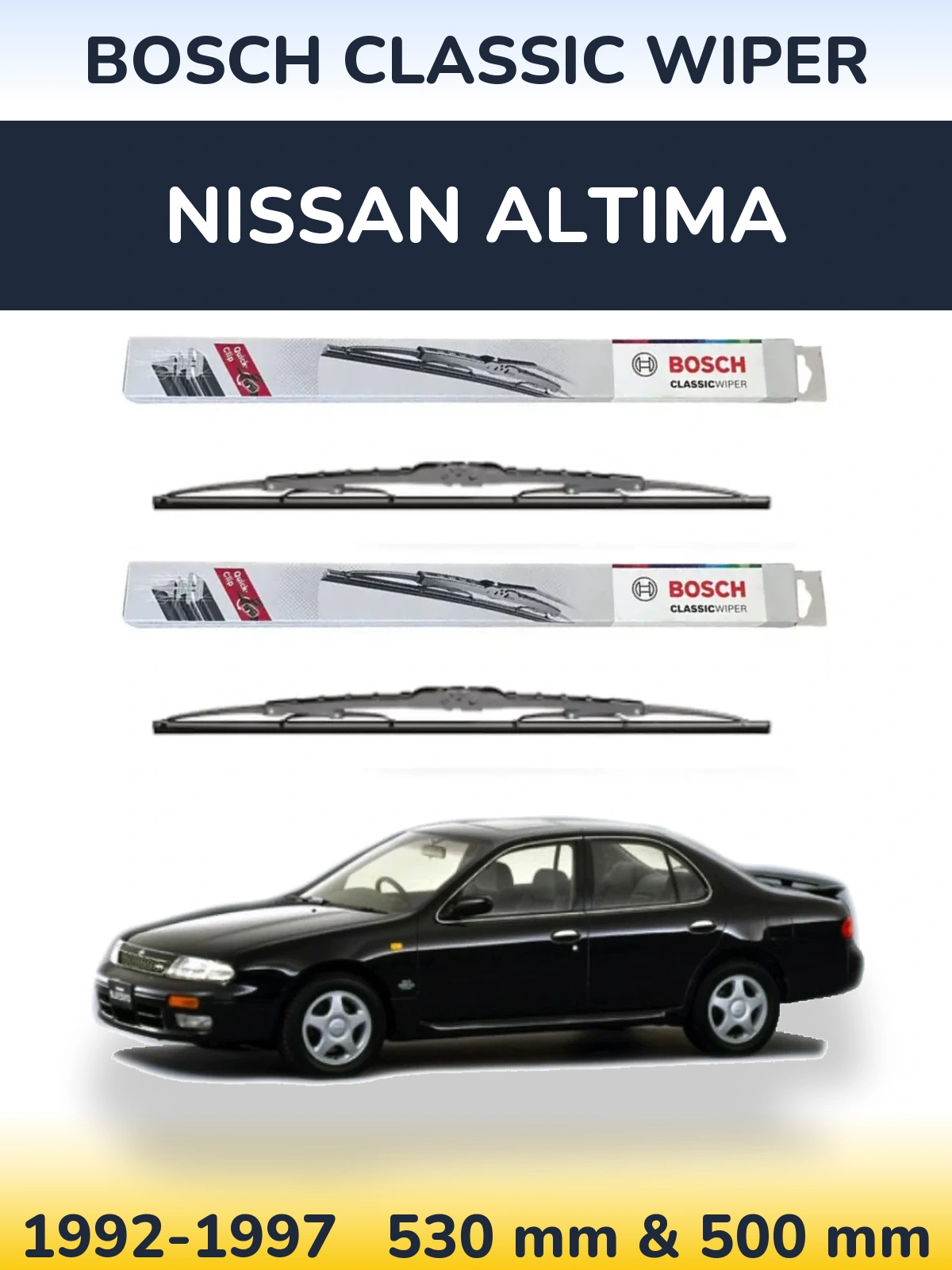 Front wiper blade set BOSCH Classic Wiper 530 & 500 mm for Nissan Altima 1992-1997