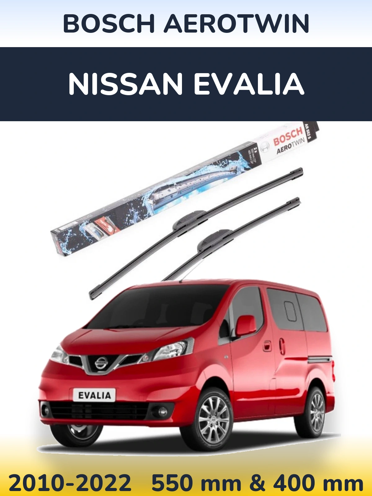 Комплект передних дворников BOSCH AeroTwin 550 & 400 мм для Nissan Evalia 2010-2022