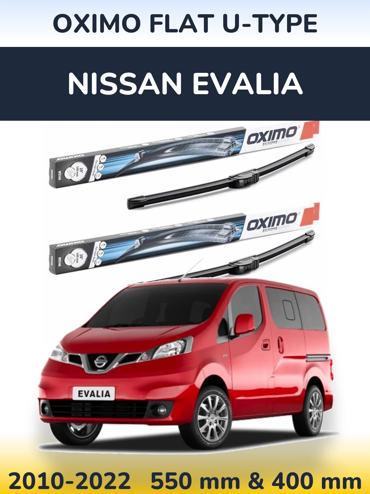 Комплект передних дворников Oximo Flat U-type 550 & 400 мм для Nissan Evalia 2010-2022