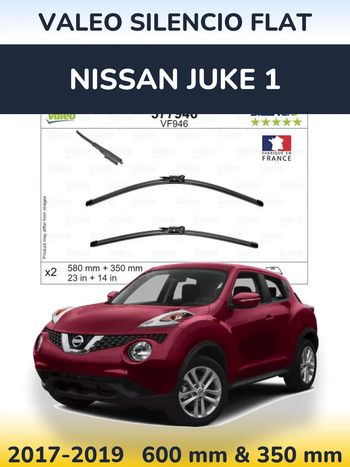 Front wiper blade set Valeo Silencio Flat 580 & 350 mm for Nissan Juke 1 2017-2019