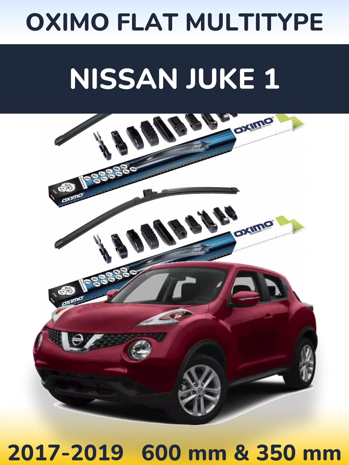 Front wiper blade set Oximo Flat MultiTypee 600 & 350 mm for Nissan Juke 1 2017-2019