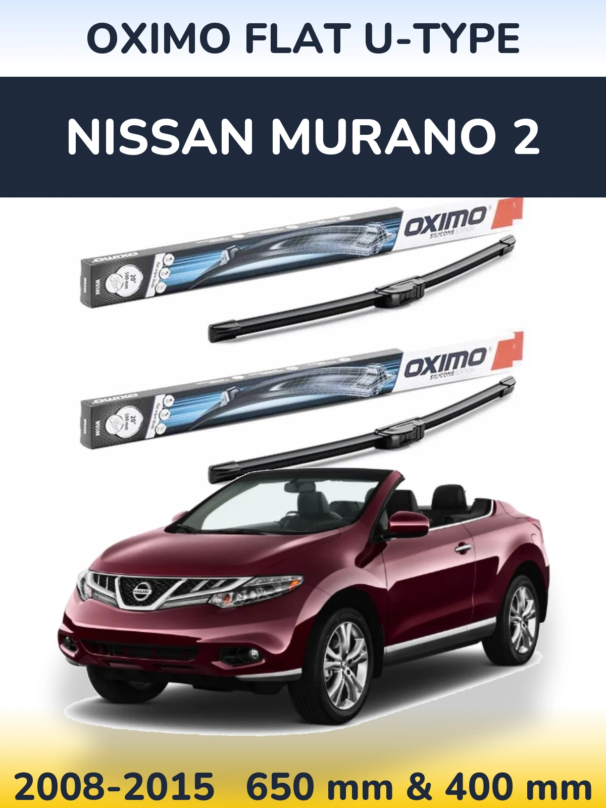 Комплект передних дворников Oximo Flat U-type 650 & 400 мм для Nissan Murano 2 2008-2015