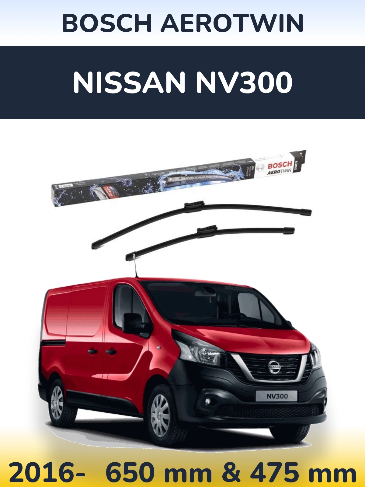 Комплект передних дворников BOSCH AeroTwin 650 & 475 мм для Nissan NV300 2016-2026