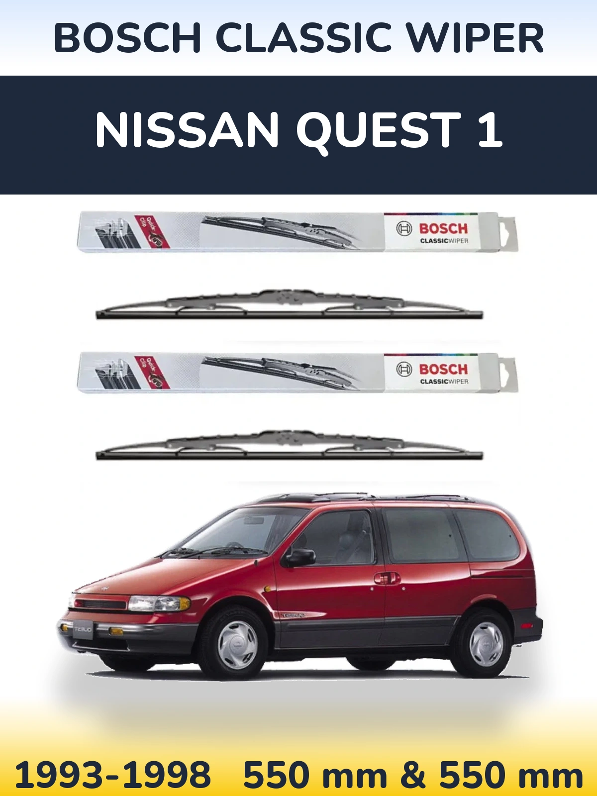 Комплект передніх щіток BOSCH Classic Wiper 550 & 550 мм для Nissan Quest 1 1993-1998