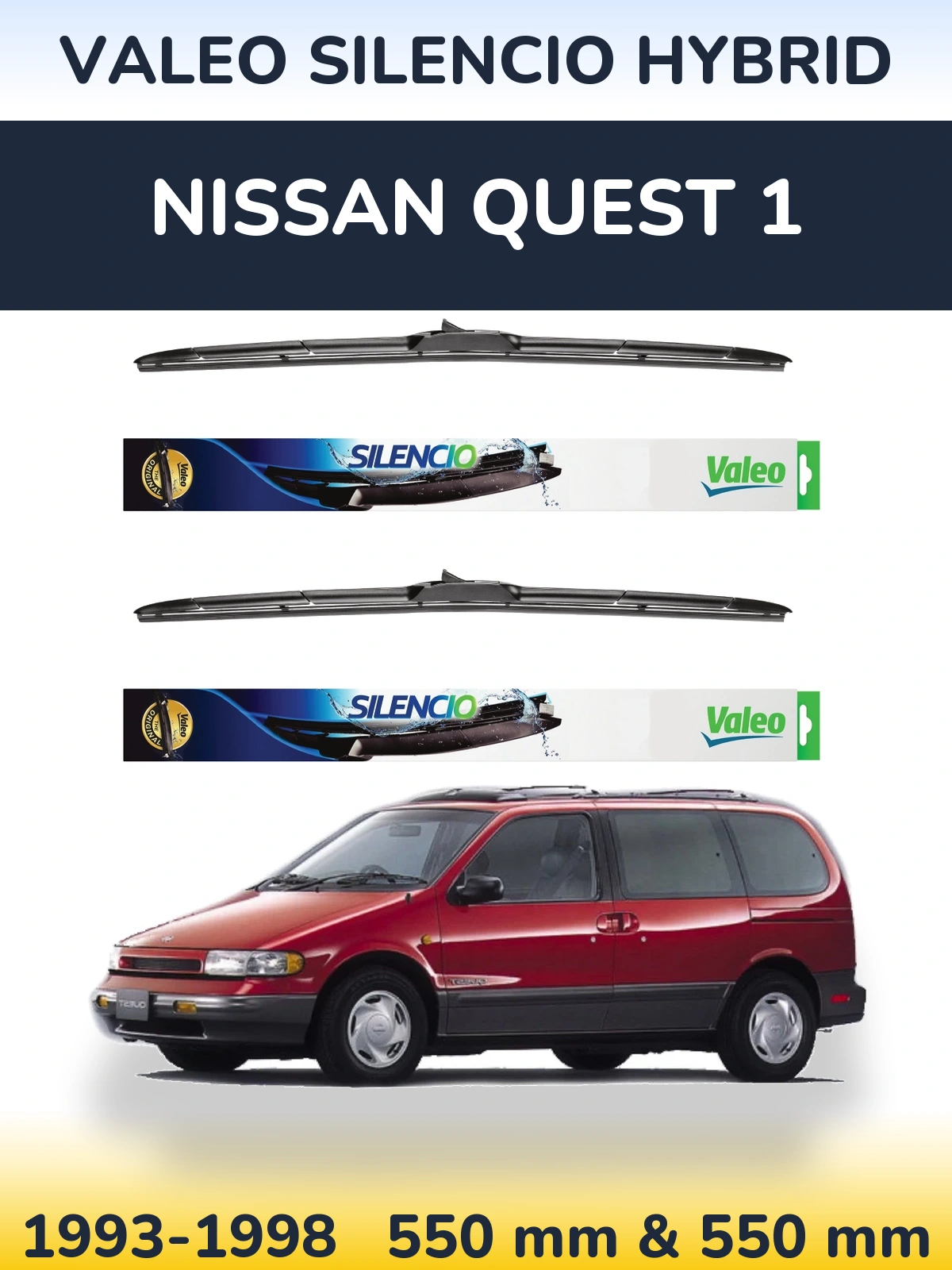 Комплект передніх щіток Valeo Silencio Hybrid 550 & 550 мм для Nissan Quest 1 1993-1998