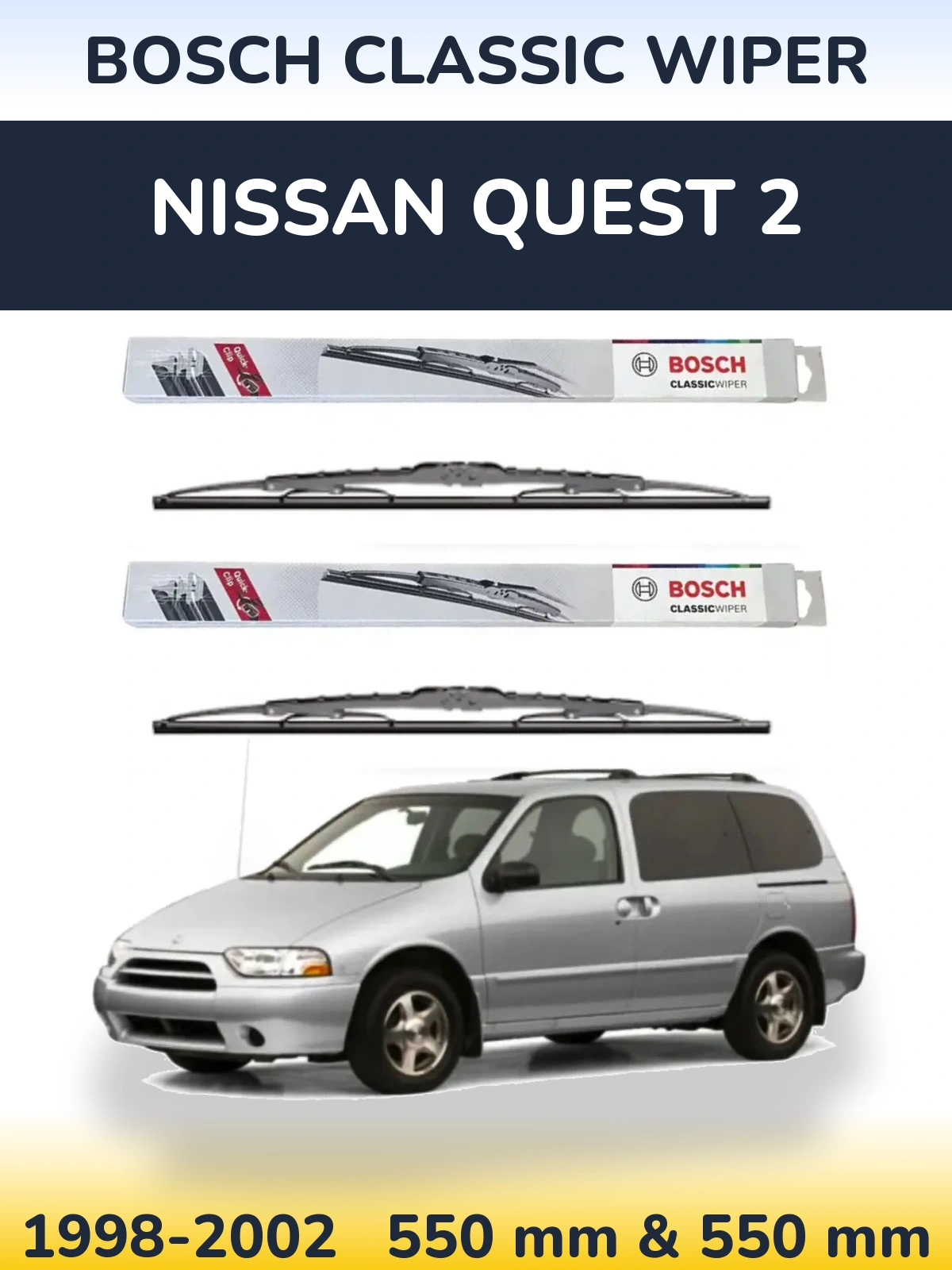 Front wiper blade set BOSCH Classic Wiper 550 & 550 mm for Nissan Quest 2 1998-2002