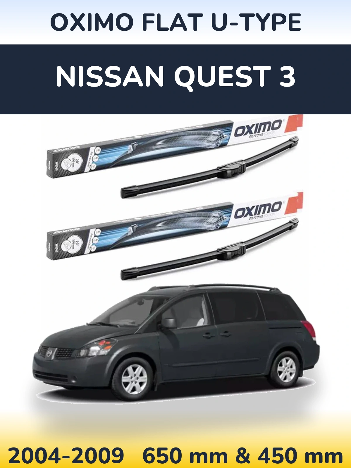 Комплект передних дворников Oximo Flat U-type 650 & 450 мм для Nissan Quest 3 2004-2009