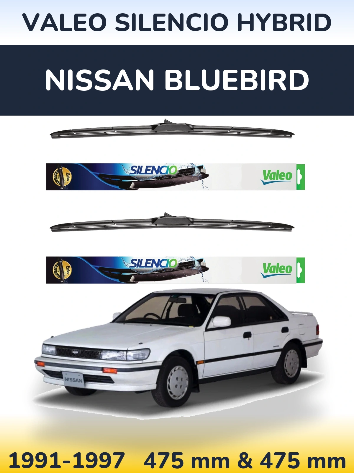 Комплект передних дворников Valeo Silencio Hybrid 475 & 475 мм для Nissan Bluebird 1991-1997