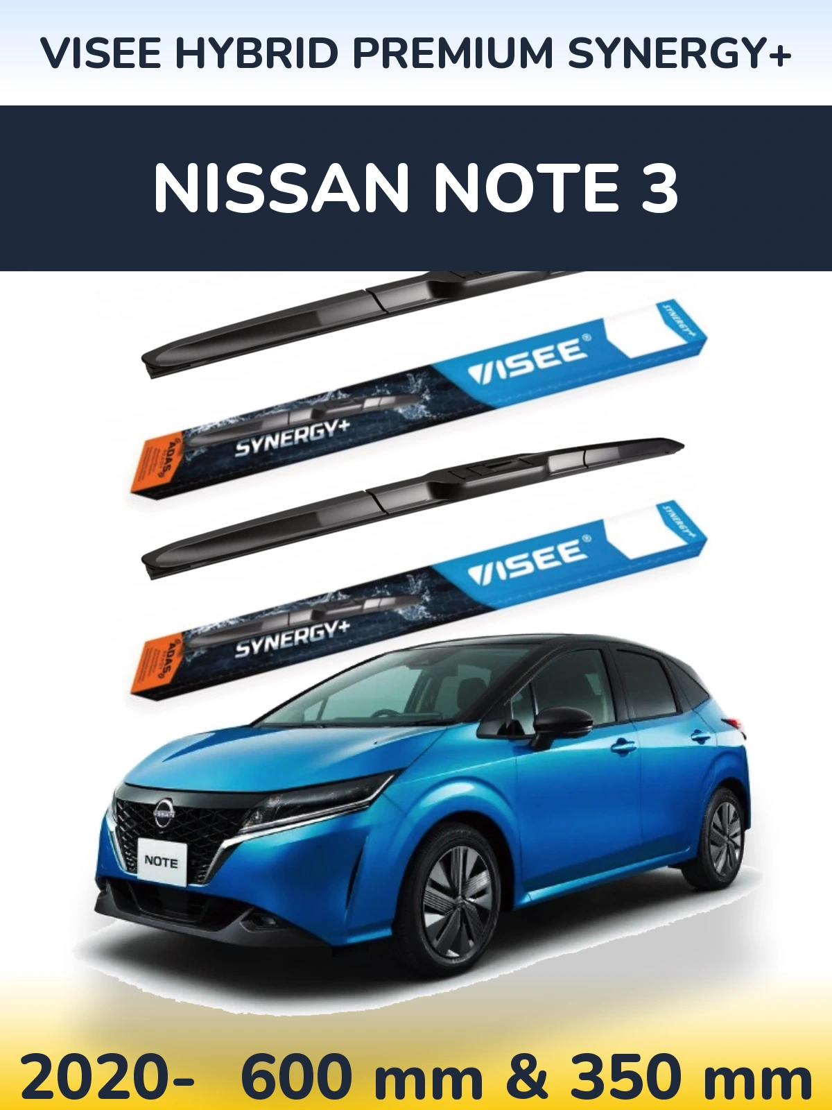 Комплект передніх щіток VISEE HYBRID PREMIUM SYNERGY+ 600 & 350 мм для Nissan Note 3 2020-2026
