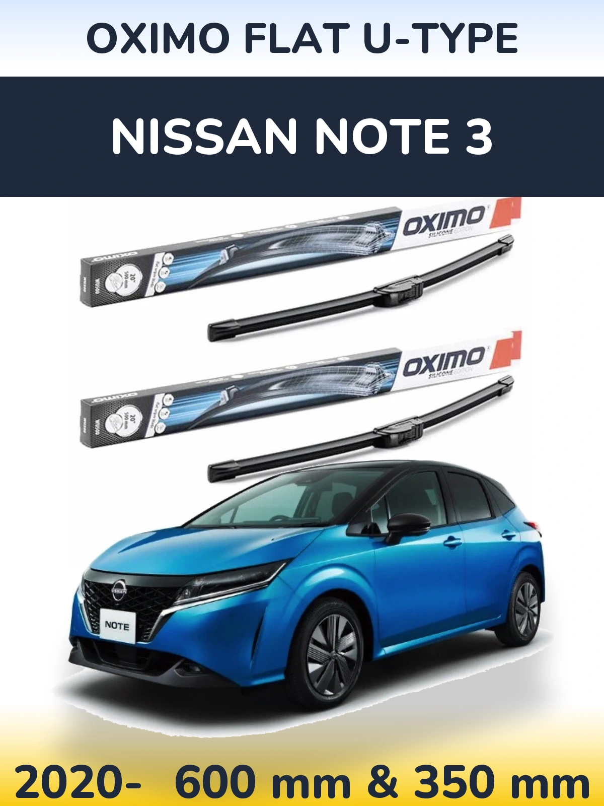 Комплект передних дворников Oximo Flat U-type 600 & 350 мм для Nissan Note 3 2020-2026