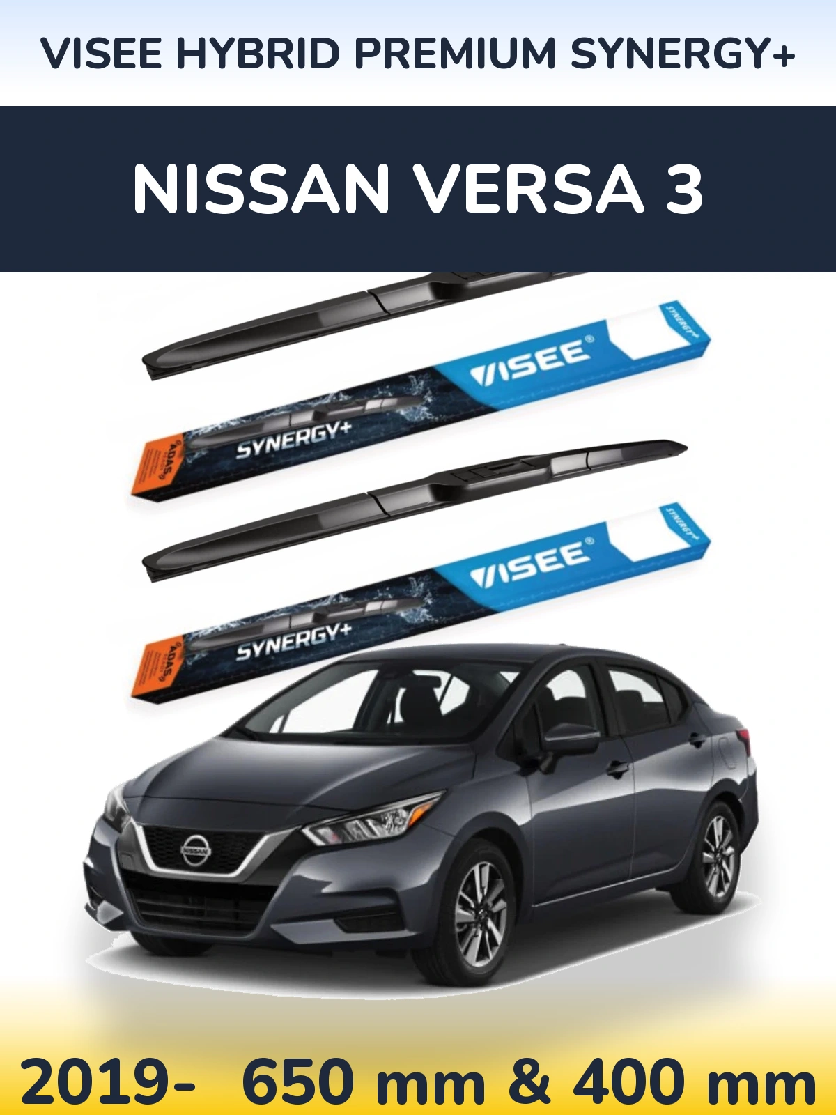 Комплект передніх щіток VISEE HYBRID PREMIUM SYNERGY+ 650 & 400 мм для Nissan Versa 3 2019-2026