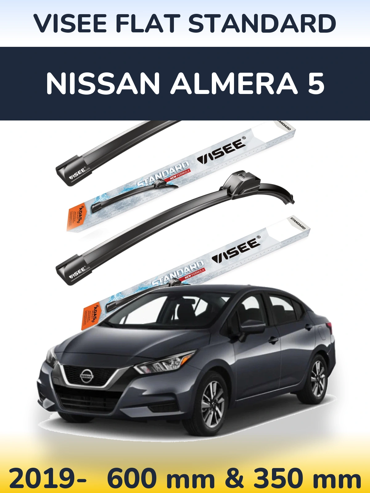 Front wiper blade set VISEE FLAT STANDARD 600 & 350 mm for Nissan Almera 5 2019-2026