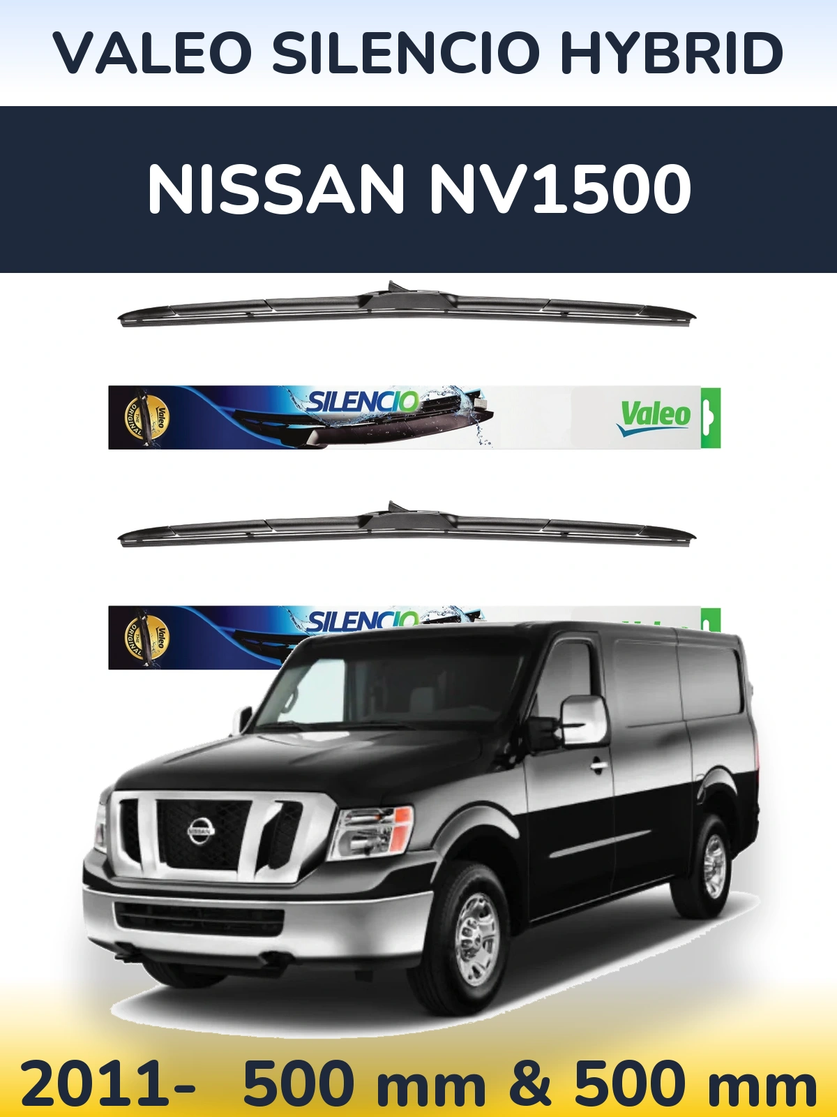 Комплект передних дворников Valeo Silencio Hybrid 500 & 500 мм для Nissan NV1500 2011-2026