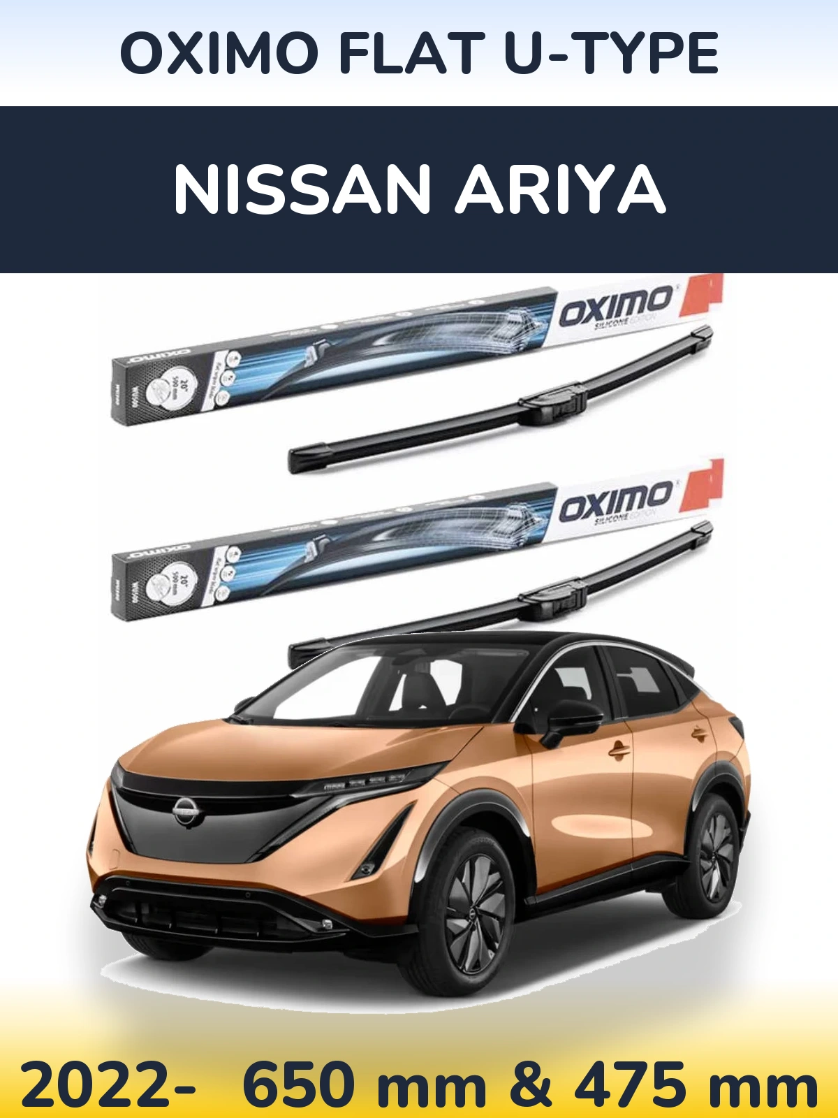 Комплект передних дворников Oximo Flat U-type 650 & 475 мм для Nissan Ariya 2022-2026