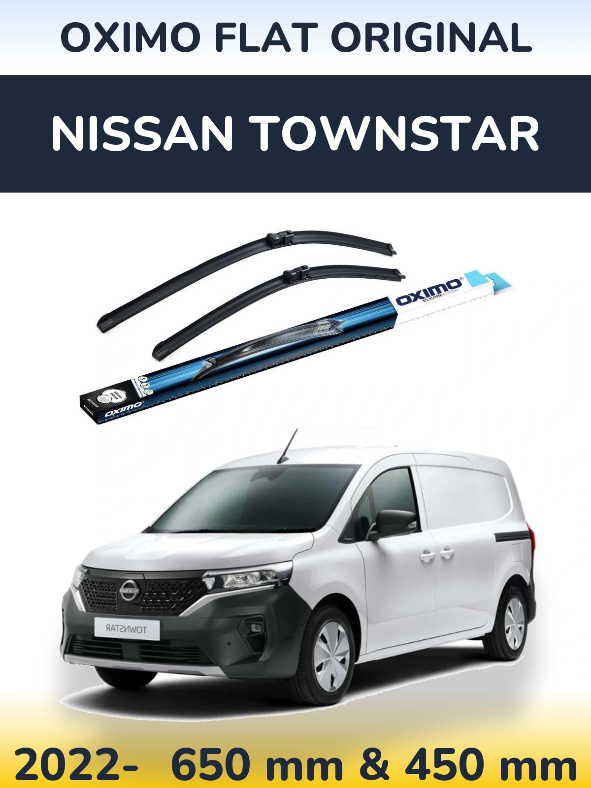 Комплект передних дворников Oximo Flat Original 650 & 450 мм для Nissan Townstar 2022-2026