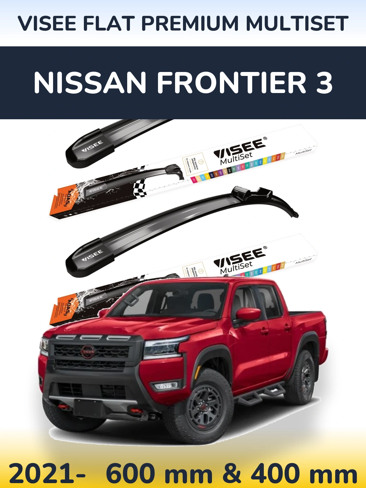 Комплект передних дворников VISEE FLAT PREMIUM MultiSet 600 & 400 мм для Nissan Frontier 3 2021-2026
