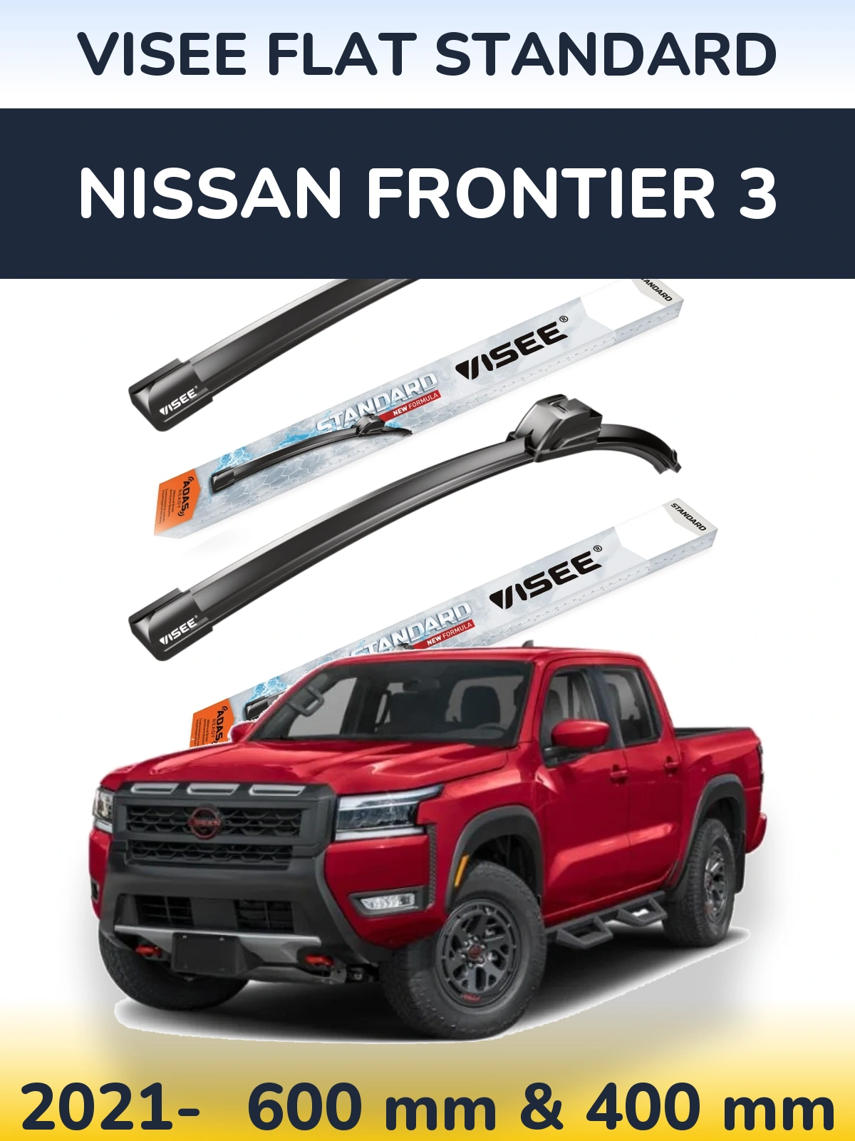Комплект передних дворников VISEE FLAT STANDARD 600 & 400 мм для Nissan Frontier 3 2021-2026