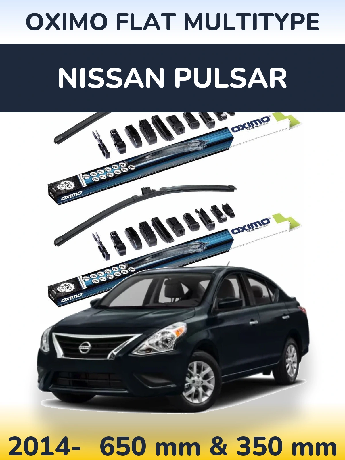 Комплект передних дворников Oximo Flat MultiТипe 650 & 350 мм для Nissan Pulsar 2014-2026