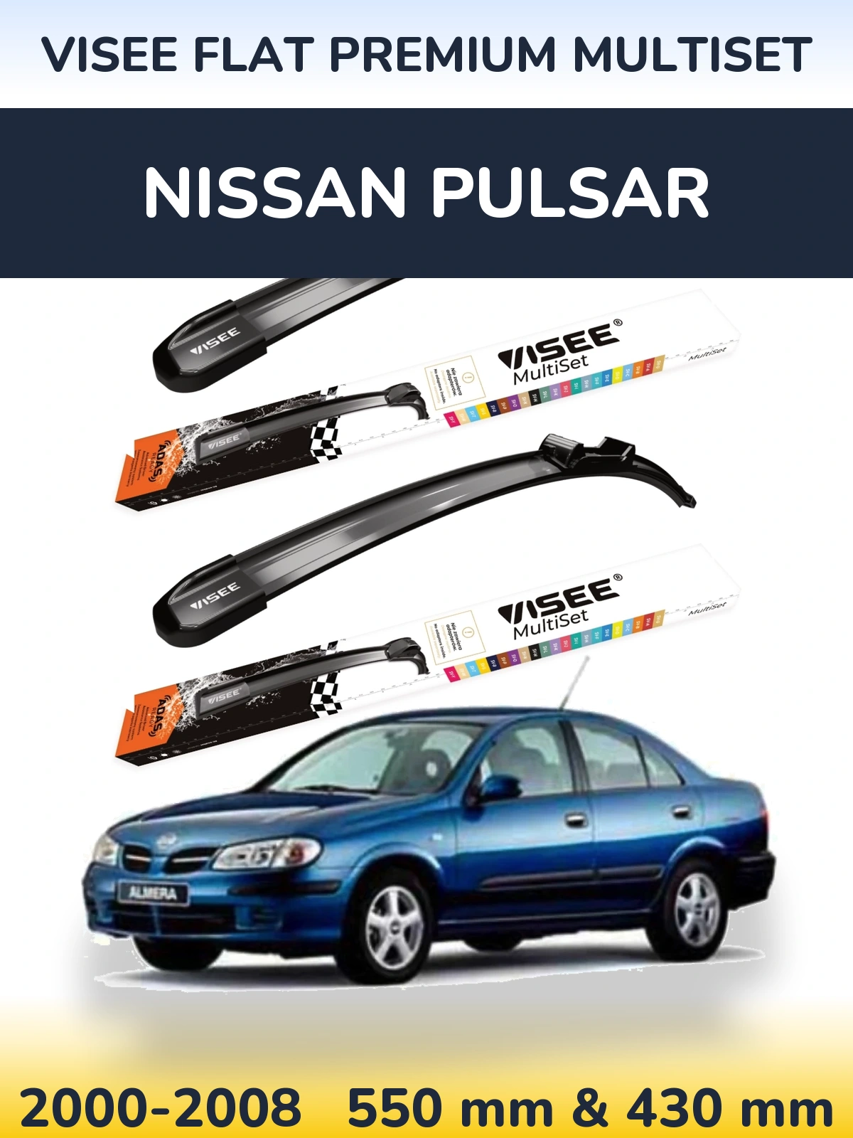 Torkarblad VISEE FLAT PREMIUM MultiSet för Nissan Pulsar