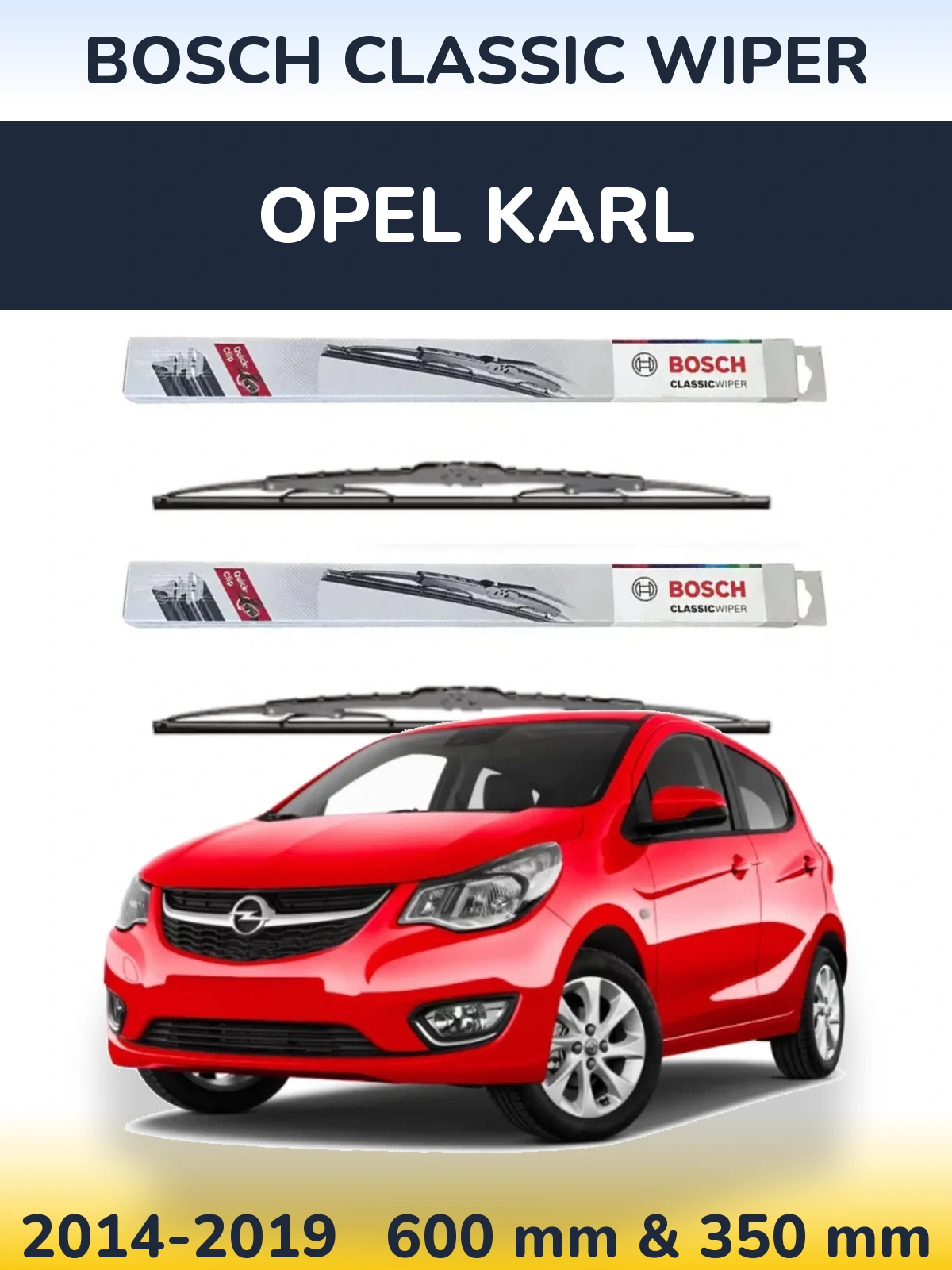 Front wiper blade set BOSCH Classic Wiper 600 & 340 mm for Opel Karl 2014-2019