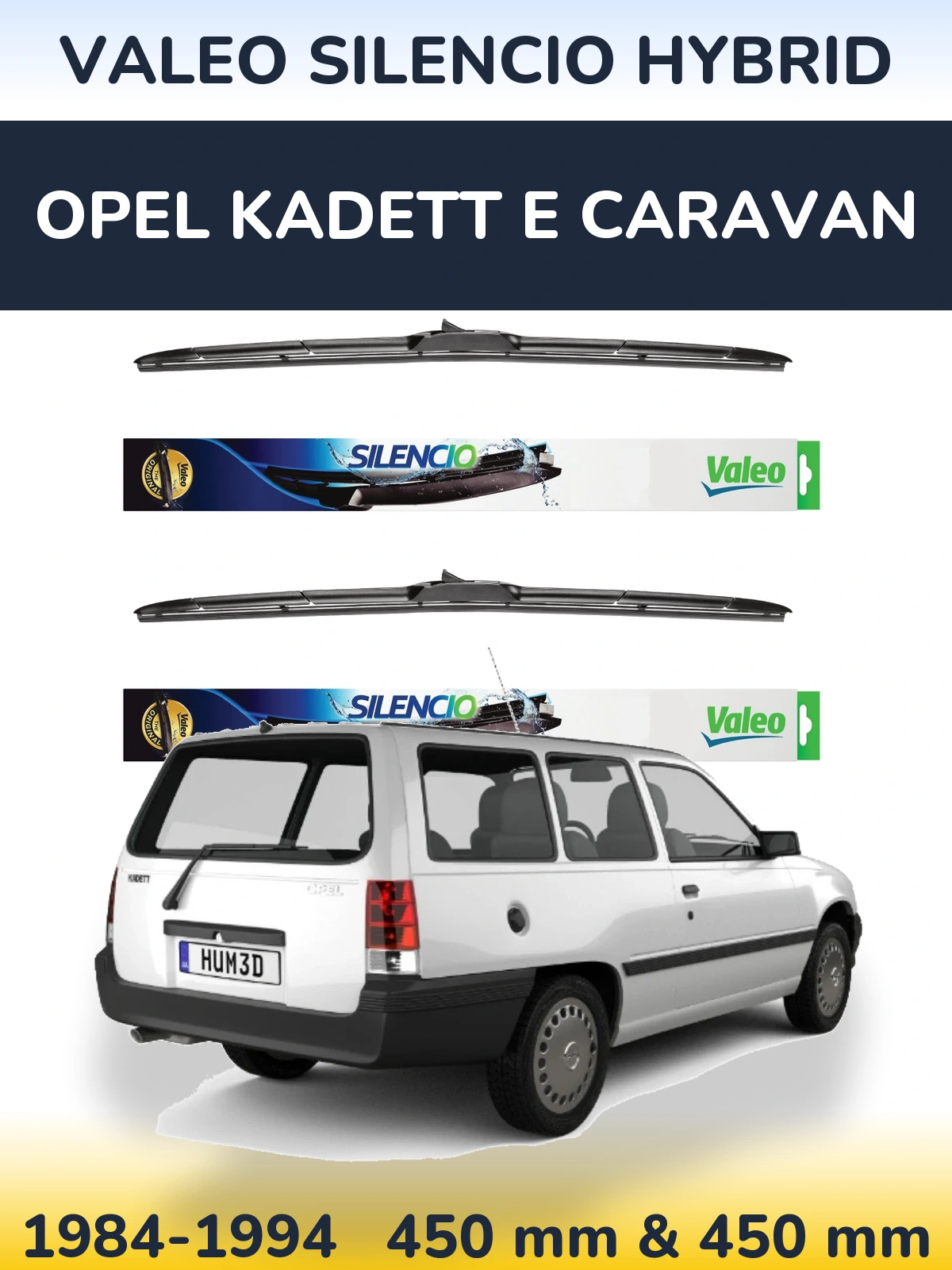 Front wiper blade set Valeo Silencio Hybrid 450 & 450 mm for Opel Kadett E Caravan 1984-1994